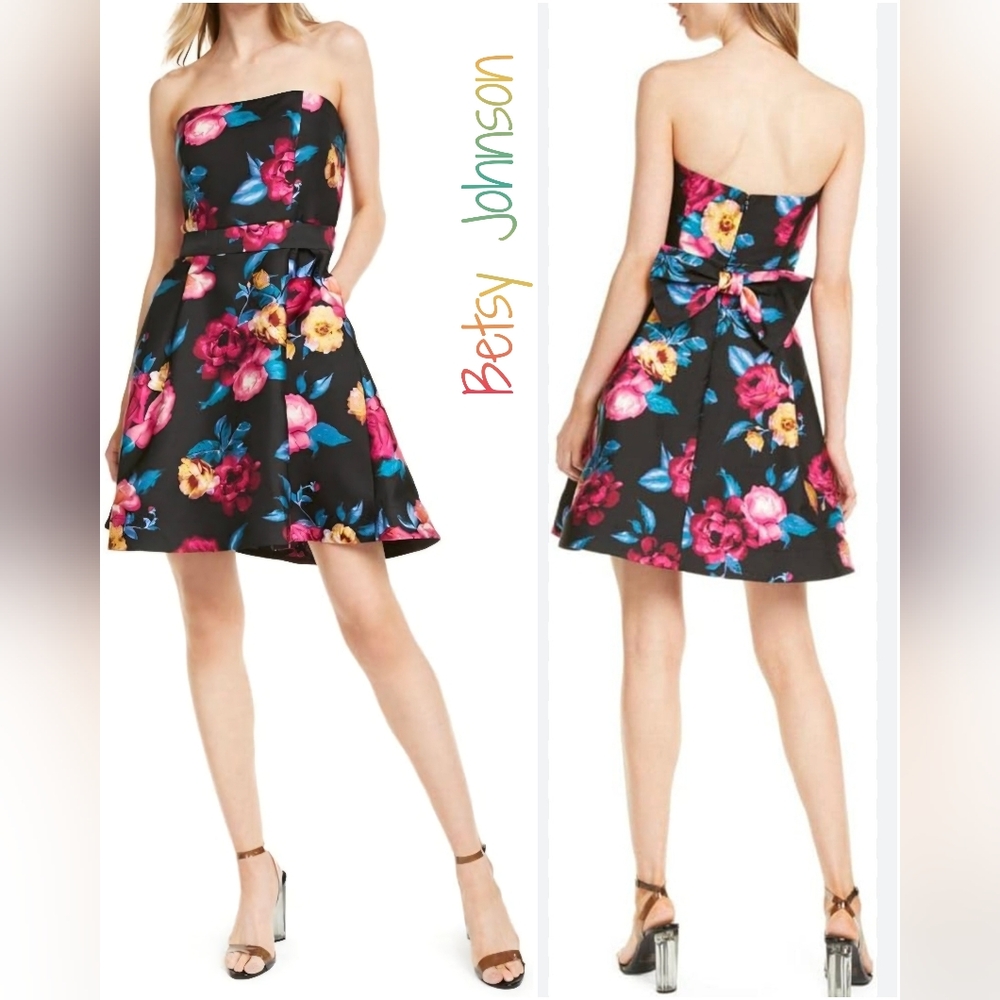 Betsey Johnson Full Bloom Noir Floral Fit & Flare Party Dress Size 10 NWT